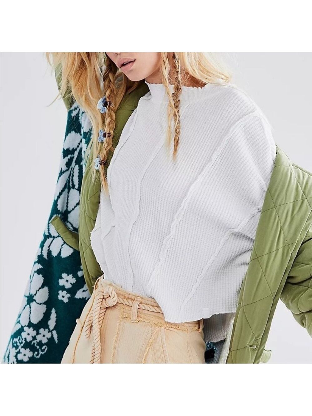 Free People Home Sweet Home Coat Quilted Sweater Knit Duster Jacket Coat Size S - Picture 5 of 13